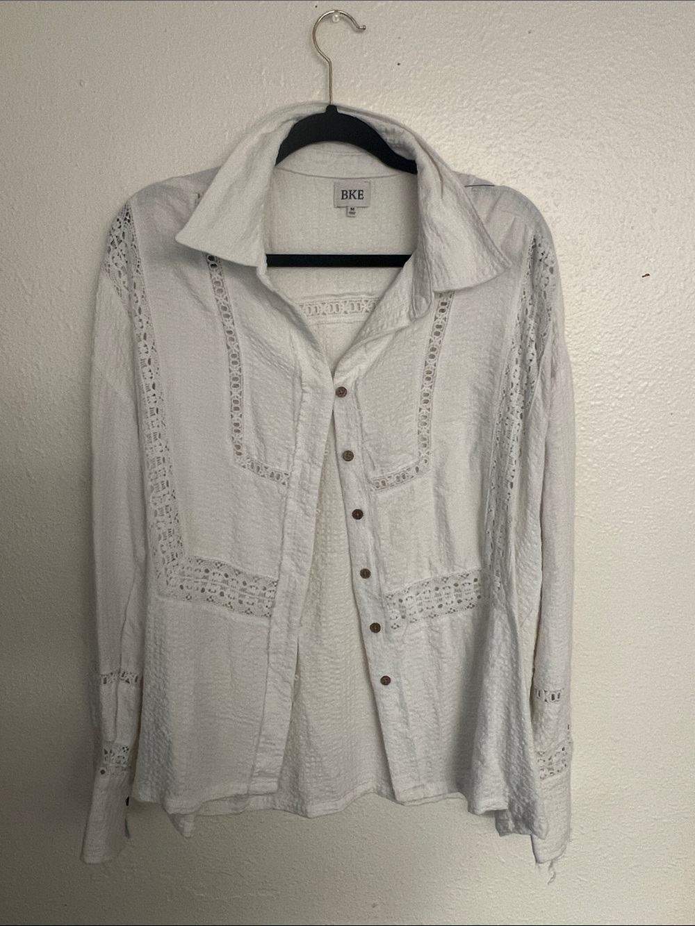 BKE White Button-Down Lace Panel Shirt